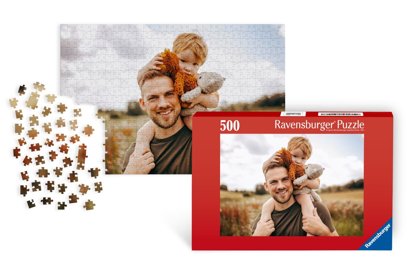 Ravensburger Fotopuzzle mit 500 Teilen, das einen Vater und sein Kind in der Natur zeigt