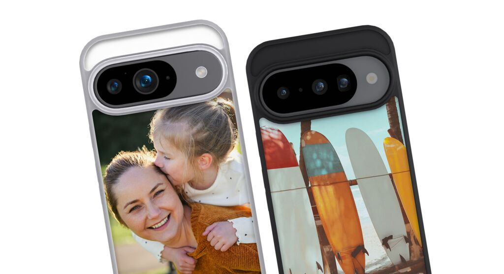 Zwei Google Pixel Handyhüllen mit zwei verschiedenen Fotos.