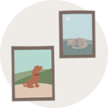 Eine Illustration von zwei Wanddekorationen mit einer Katze und einem Hund.