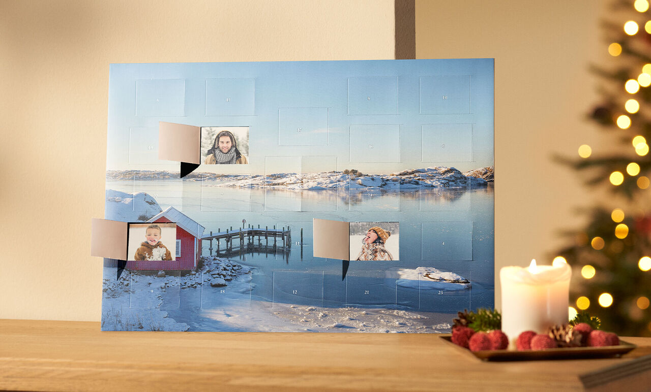 Personalised advent calendar with small photos behind each door