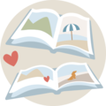 Illustration d'un livre photo ouvert avec des images de paysages et de plage