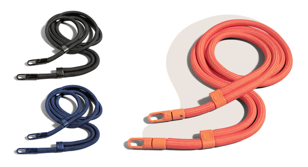 Cordons pour smartphone noir, bleu marine et corail avec attaches métalliques